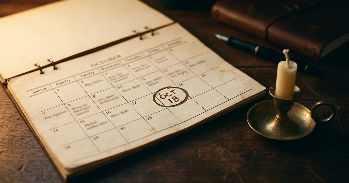A calendar page with a single soft candle beside it, warm light marking one date circled among many