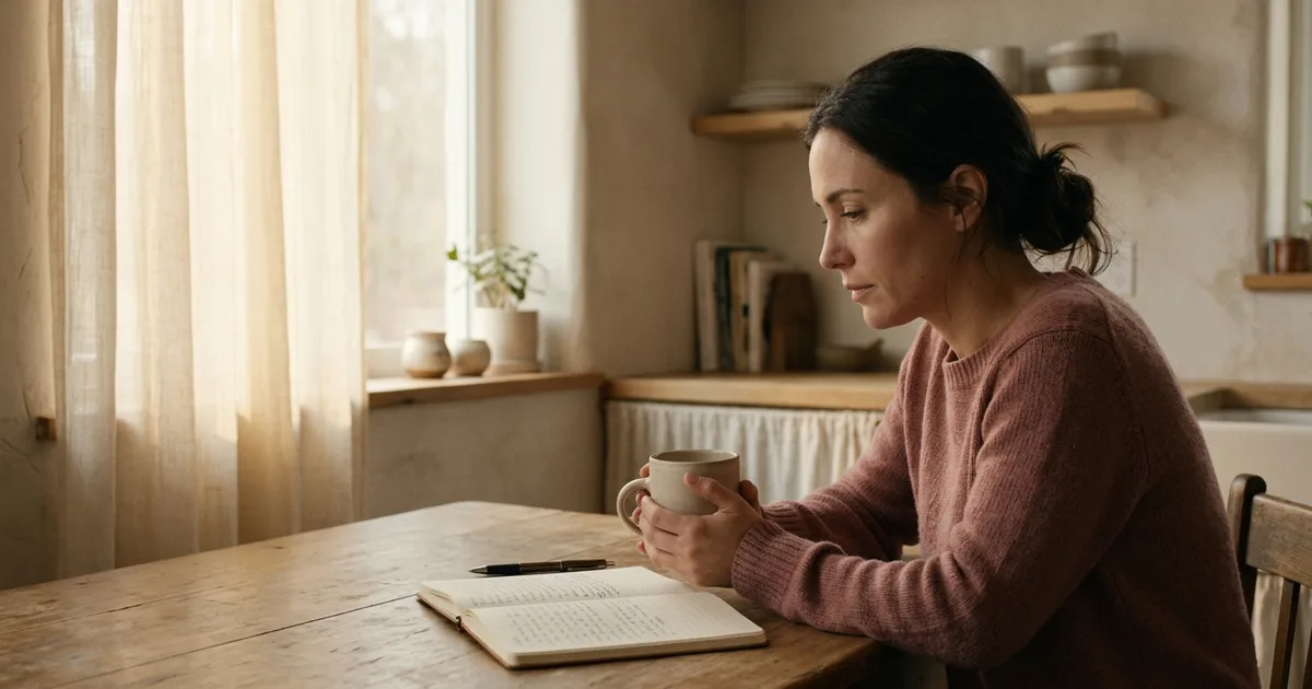 Warm morning light reflected in the quiet of a woman's private Sunday ritual — representing the Mahjong Mirror's Second Angle of self-reflection